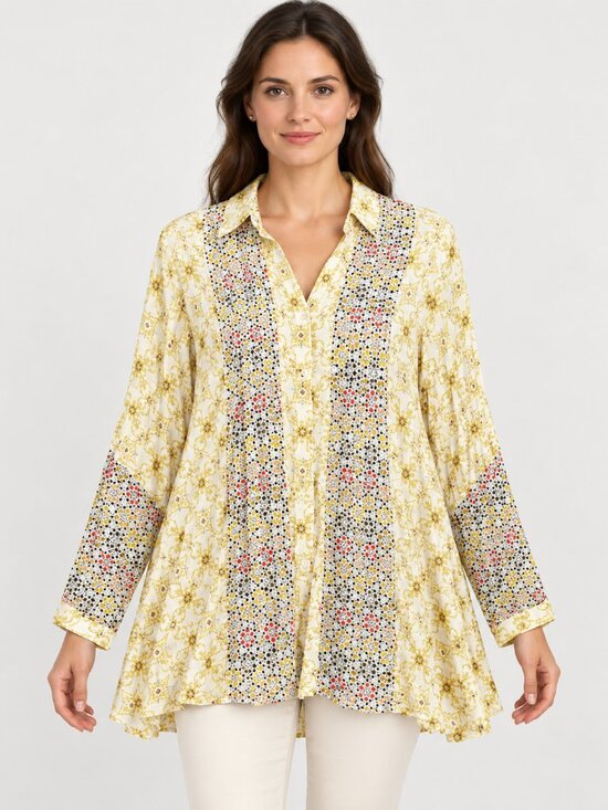 Jane and Delancey Tops - Jane and Delancey Blouse Women XL White Yellow Mixed Print Pintuck Shirt P4043